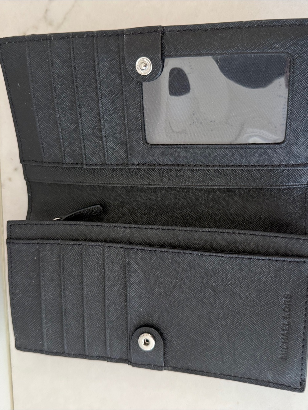 Michael Kors Black Saffiano Leather Continental Wallet with Silver Logo - Picture 2 of 3